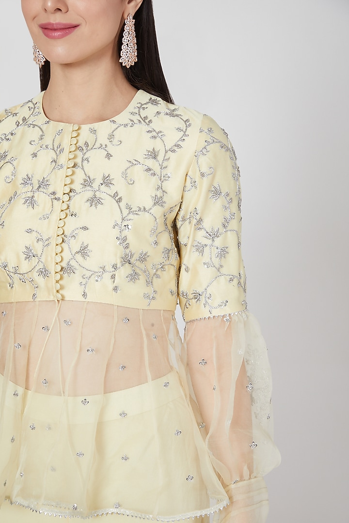 Light Yellow Georgette Flared Pant Set by VAISHALI AGARWAL at Pernia's Pop Up Shop