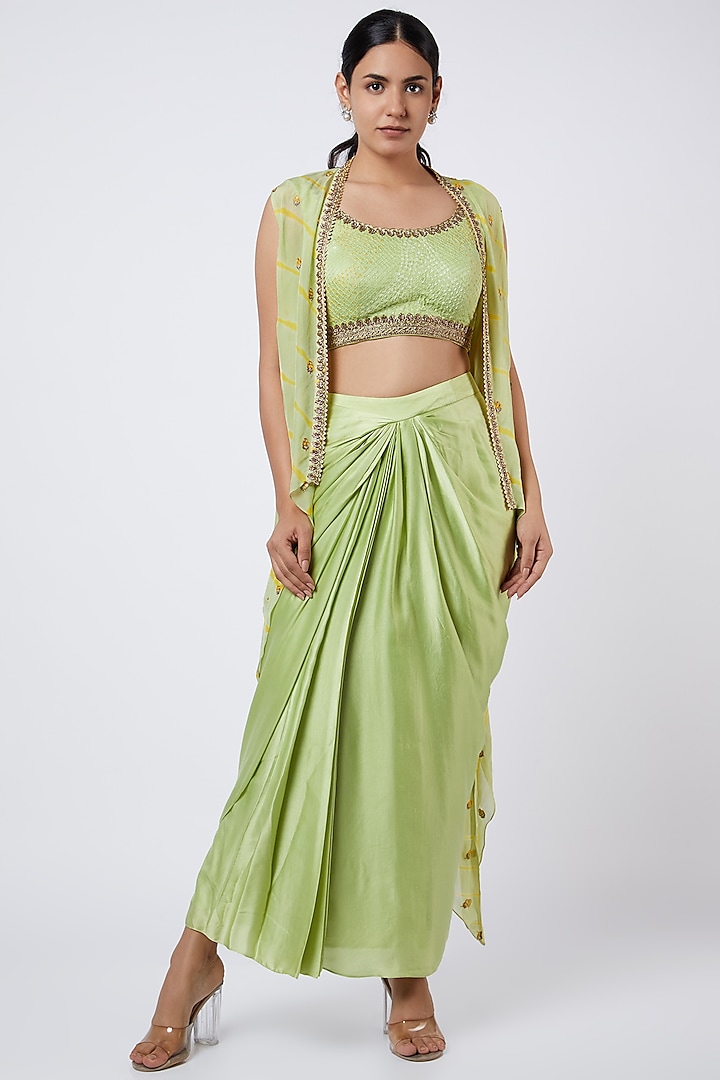Mint Green Draped Skirt Set by VAISHALI AGARWAL
