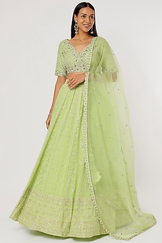 Green Embroidered Lehenga Set by VAISHALI AGARWAL