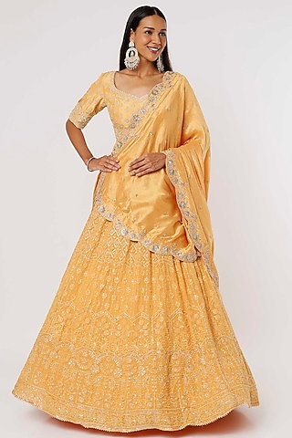 Mustard Embroidered Lehenga Set by VAISHALI AGARWAL