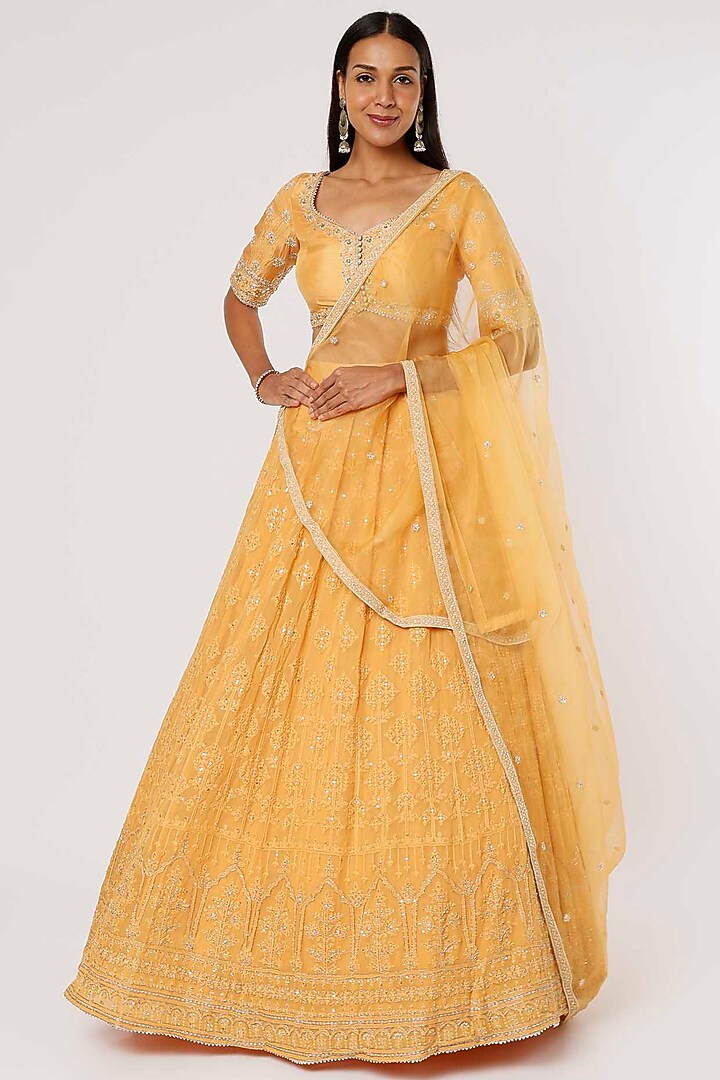 Mustard Yellow Embroidered Wedding Lehenga Set by VAISHALI AGARWAL at Pernia's Pop Up Shop