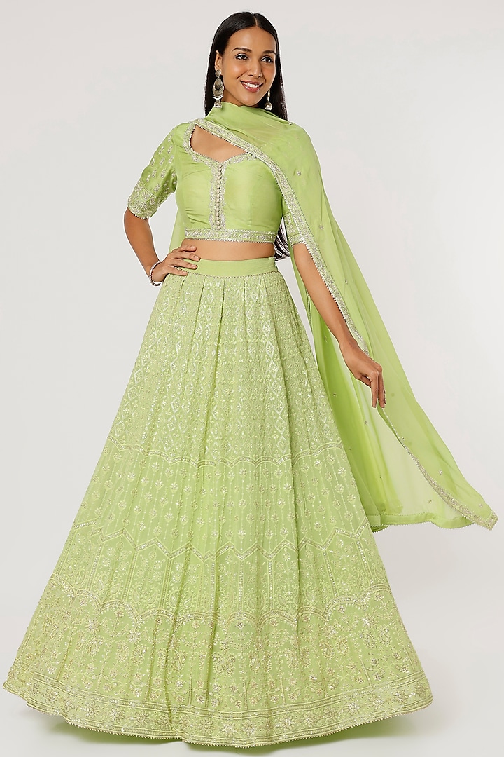 Mint Green Embroidered Wedding Lehenga Set by VAISHALI AGARWAL at Pernia's Pop Up Shop