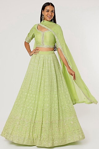 Mint Green Embroidered Lehenga Set by VAISHALI AGARWAL