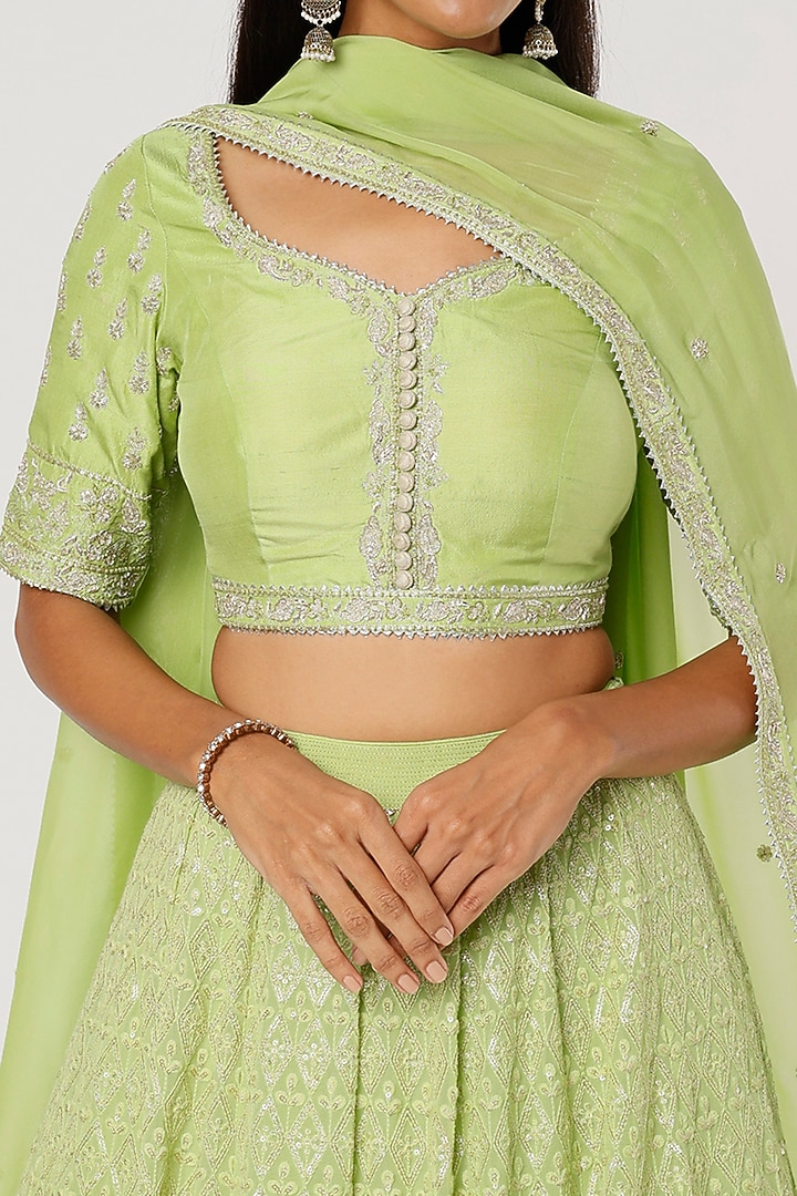 Mint Green Embroidered Wedding Lehenga Set by VAISHALI AGARWAL at Pernia's Pop Up Shop