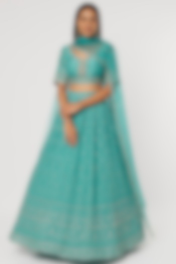 Blue Embroidered Wedding Lehenga Set by VAISHALI AGARWAL at Pernia's Pop Up Shop