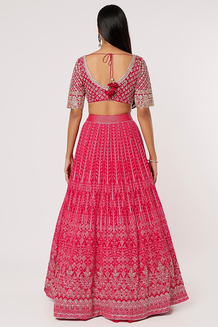 Magenta Pink Silk Embroidered Wedding Lehenga Set by VAISHALI AGARWAL at Pernia's Pop Up Shop