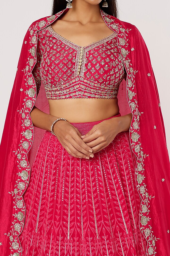 Magenta Pink Silk Embroidered Wedding Lehenga Set by VAISHALI AGARWAL at Pernia's Pop Up Shop