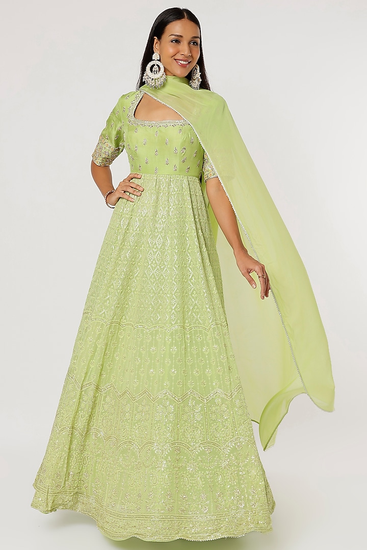 Mint Green Embroidered Anarkali Set by VAISHALI AGARWAL