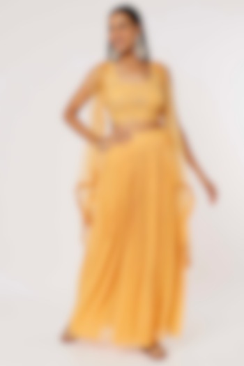 Yellow Organza Jacket Set by VAISHALI AGARWAL