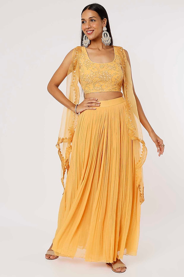 Yellow Organza Jacket Set by VAISHALI AGARWAL