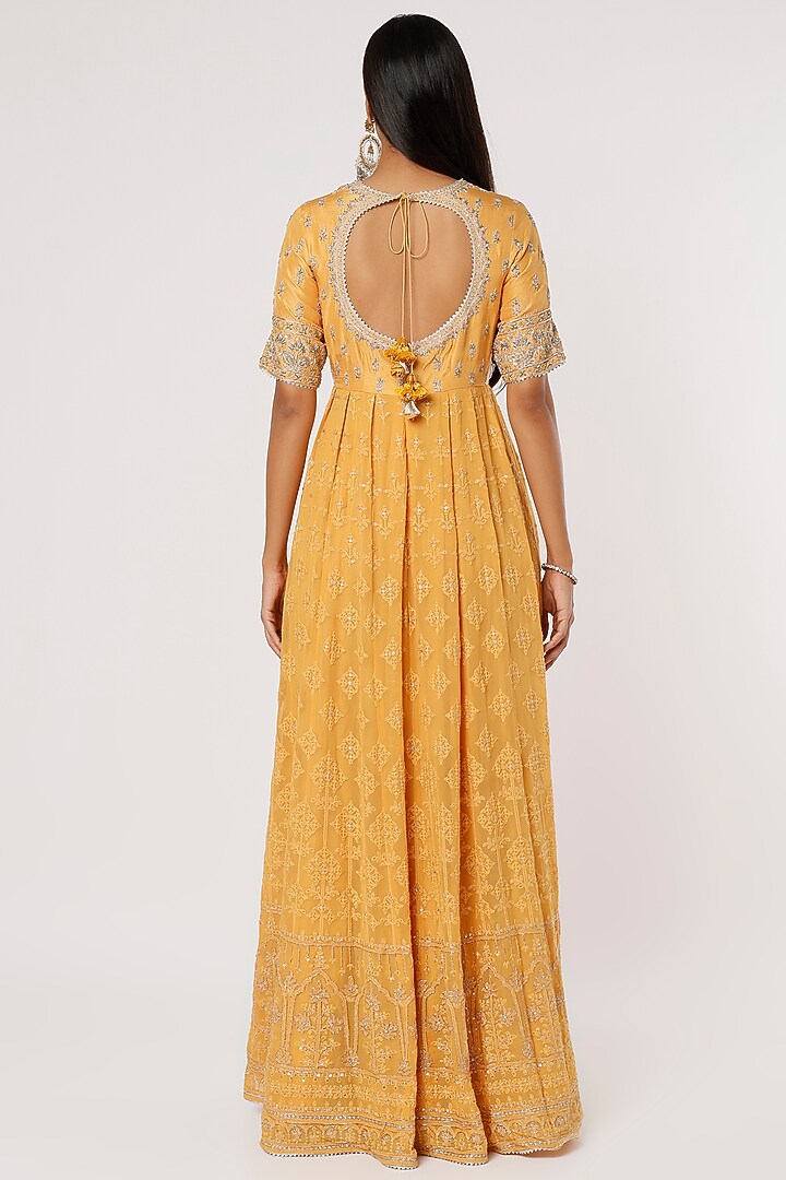 Mustard Yellow Embroidered Wedding Anarkali Set by VAISHALI AGARWAL at Pernia's Pop Up Shop