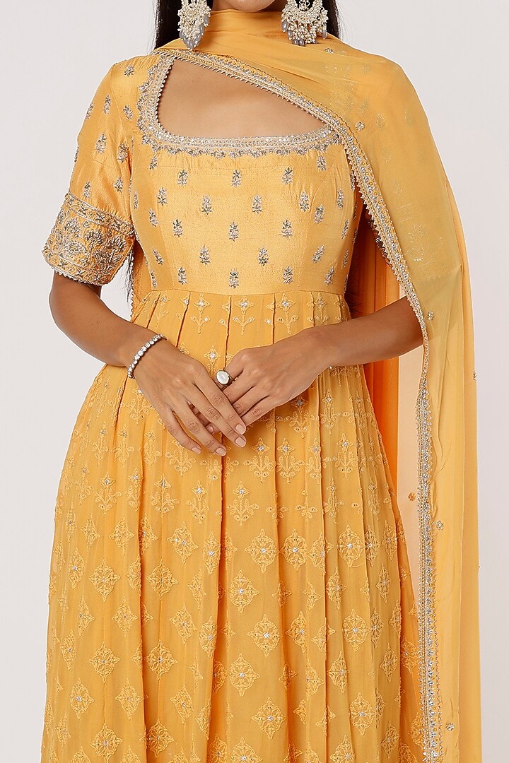 Mustard Yellow Embroidered Wedding Anarkali Set by VAISHALI AGARWAL at Pernia's Pop Up Shop