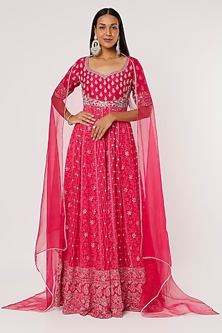 Magenta Pink Embroidered Anarkali Set by VAISHALI AGARWAL