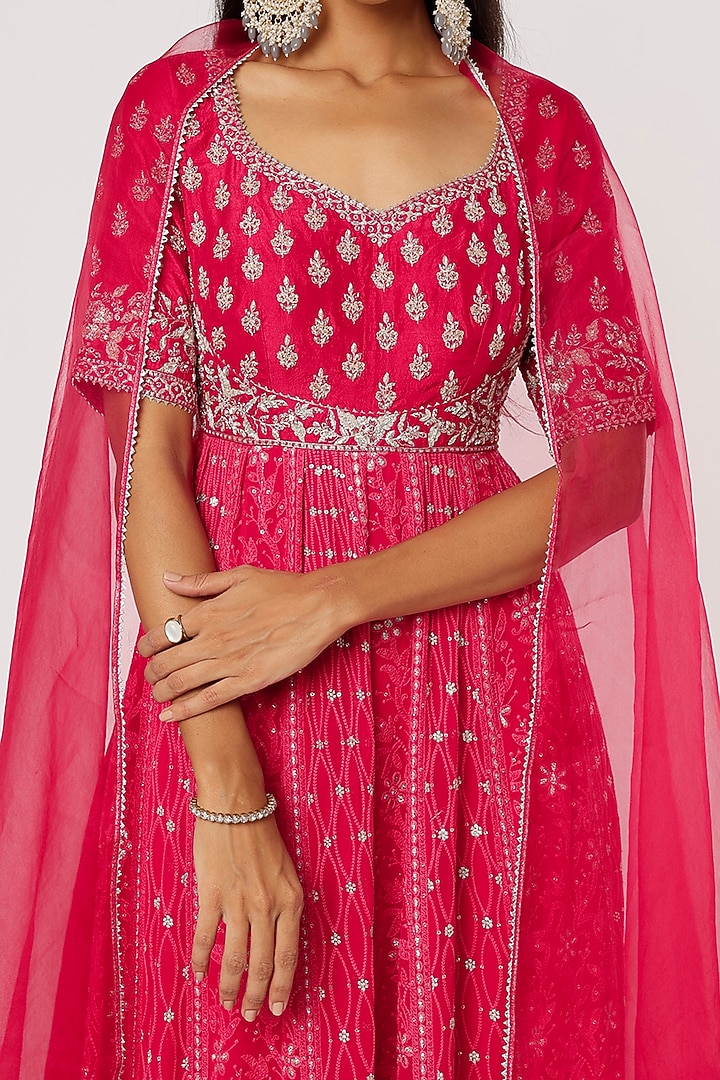 Magenta Pink Embroidered Wedding Anarkali Set by VAISHALI AGARWAL at Pernia's Pop Up Shop
