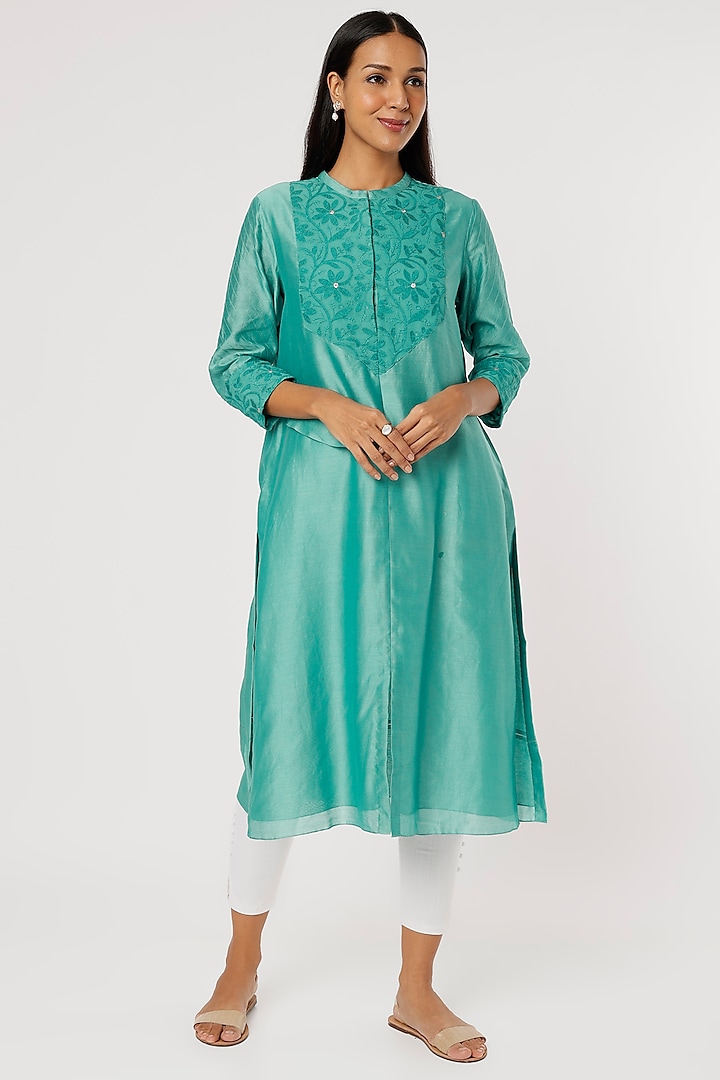 Blue Chanderi Kurta by VAISHALI AGARWAL at Pernia's Pop Up Shop