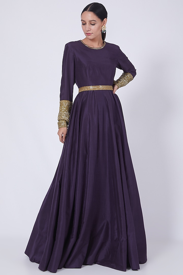 Purple Sequins Embroidered Gown by VAISHALI AGARWAL