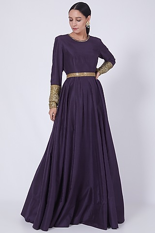 Purple Sequins Embroidered Gown by VAISHALI AGARWAL