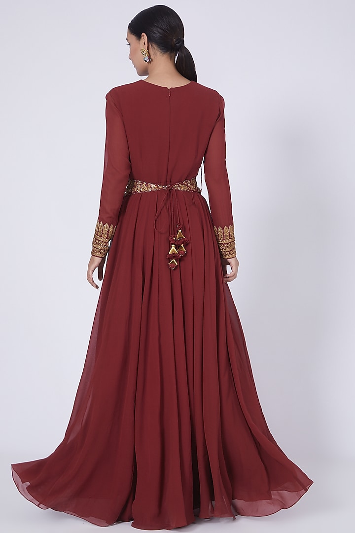 Maroon Zardosi Embroidered Party Wear Gown by VAISHALI AGARWAL at Pernia's Pop Up Shop