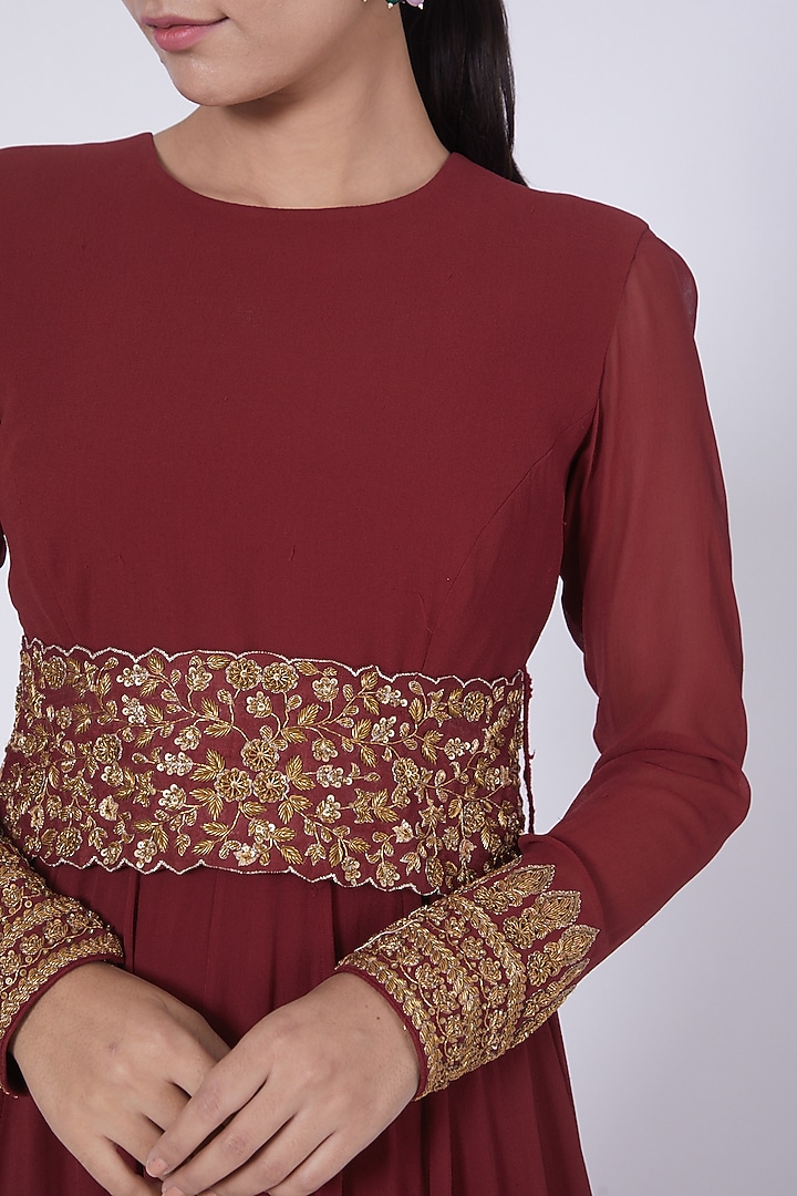 Maroon Zardosi Embroidered Party Wear Gown by VAISHALI AGARWAL at Pernia's Pop Up Shop