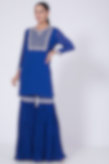 Blue Sequins Embroidered Sharara Set by VAISHALI AGARWAL