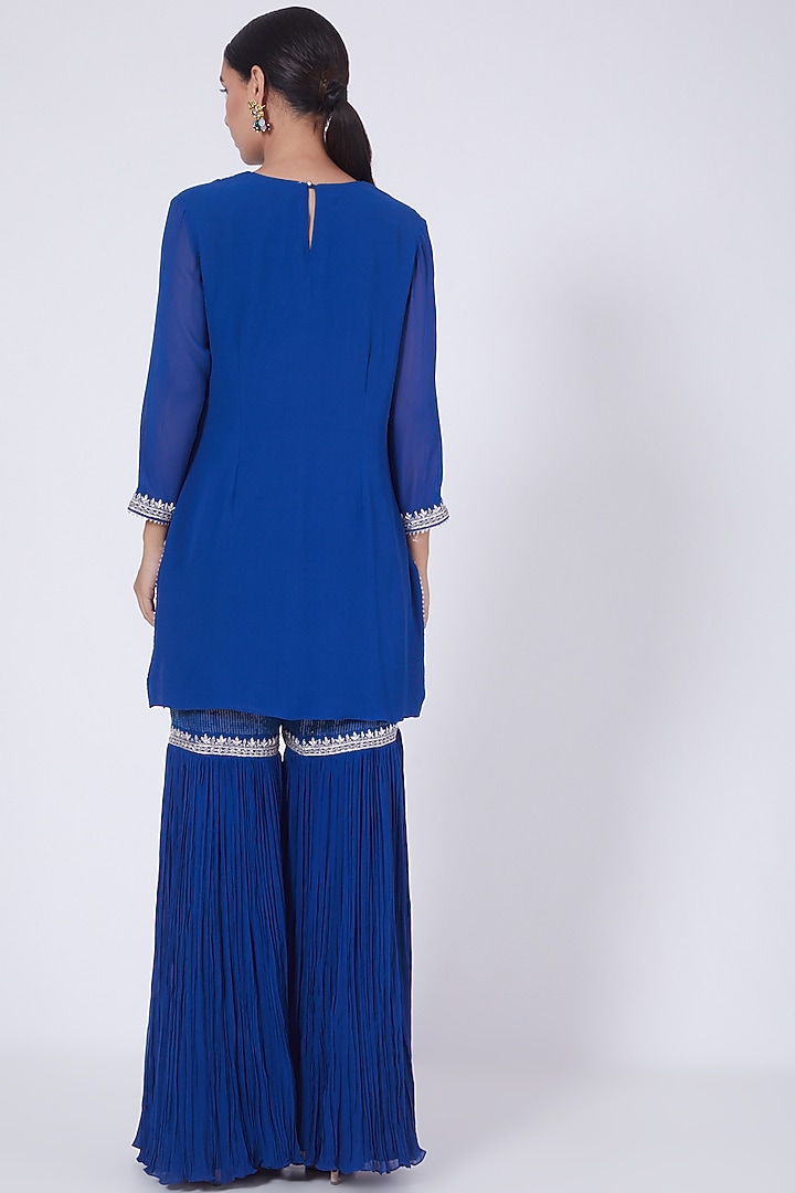 Blue Sequins Embroidered Wedding Sharara Set by VAISHALI AGARWAL at Pernia's Pop Up Shop