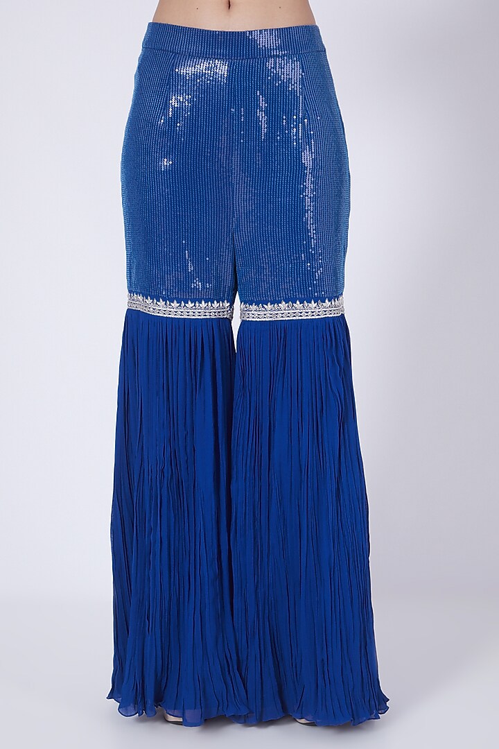 Blue Sequins Embroidered Wedding Sharara Set by VAISHALI AGARWAL at Pernia's Pop Up Shop