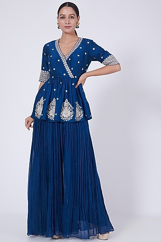 Blue Georgette Palazzo Pant Set by VAISHALI AGARWAL