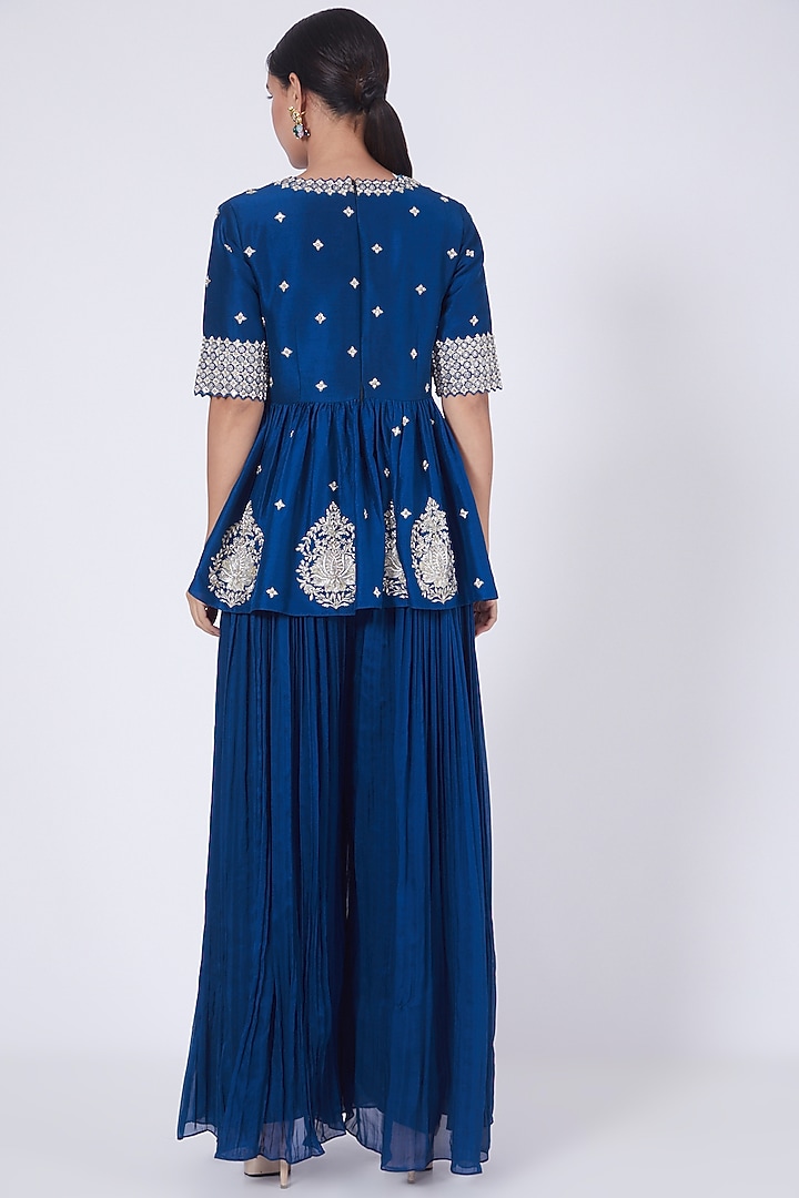 Blue Georgette Palazzo Pant Set by VAISHALI AGARWAL at Pernia's Pop Up Shop