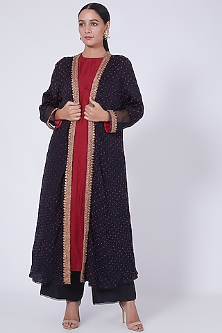 Black Bandhani Zardosi Embroidered Jacket Set by VAISHALI AGARWAL