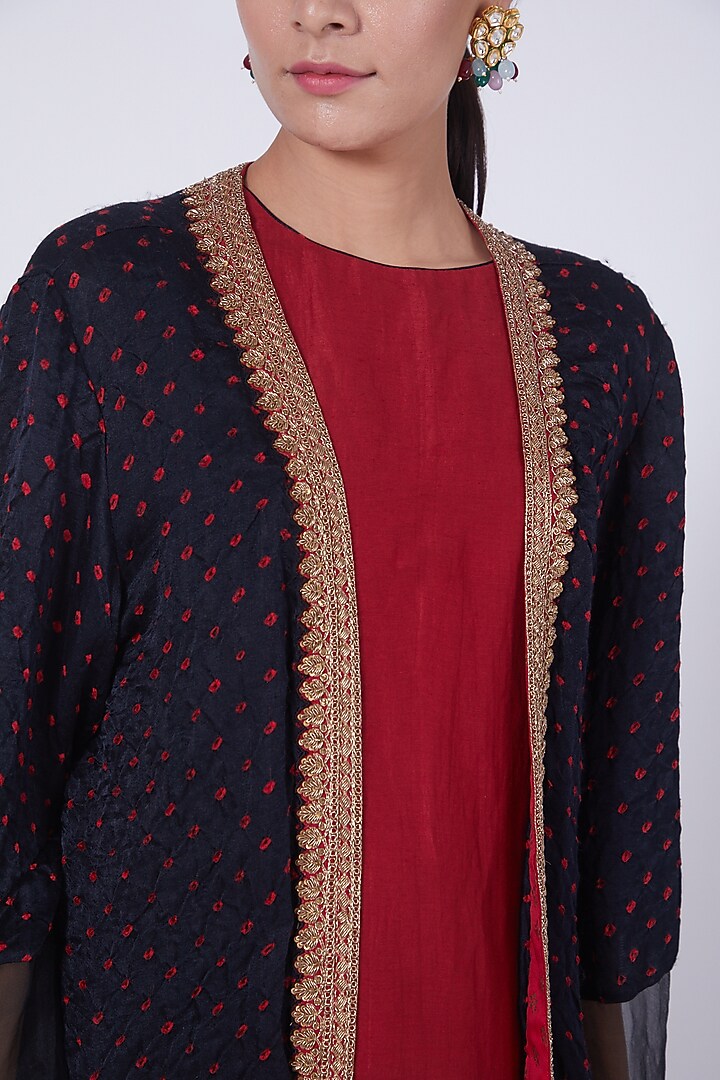 Black Bandhani Zardosi Embroidered Jacket Set by VAISHALI AGARWAL at Pernia's Pop Up Shop