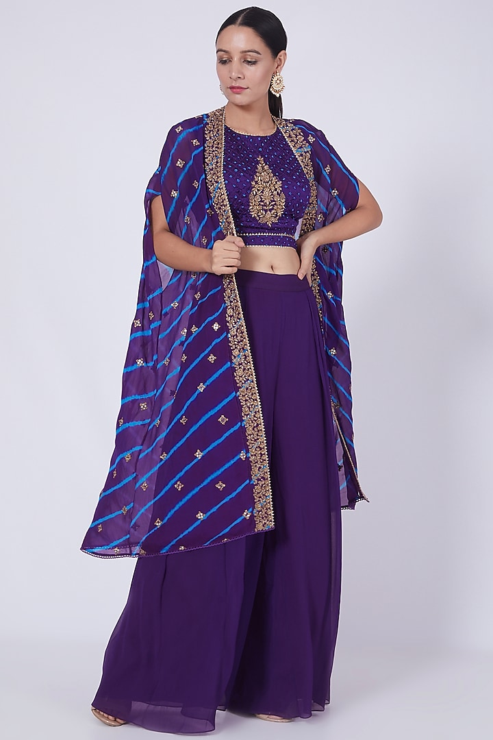 Purple Zardosi Embroidered Long Jacket Set by VAISHALI AGARWAL