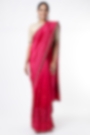 Magenta Pink Aari Embroidered Saree Set by VAISHALI AGARWAL