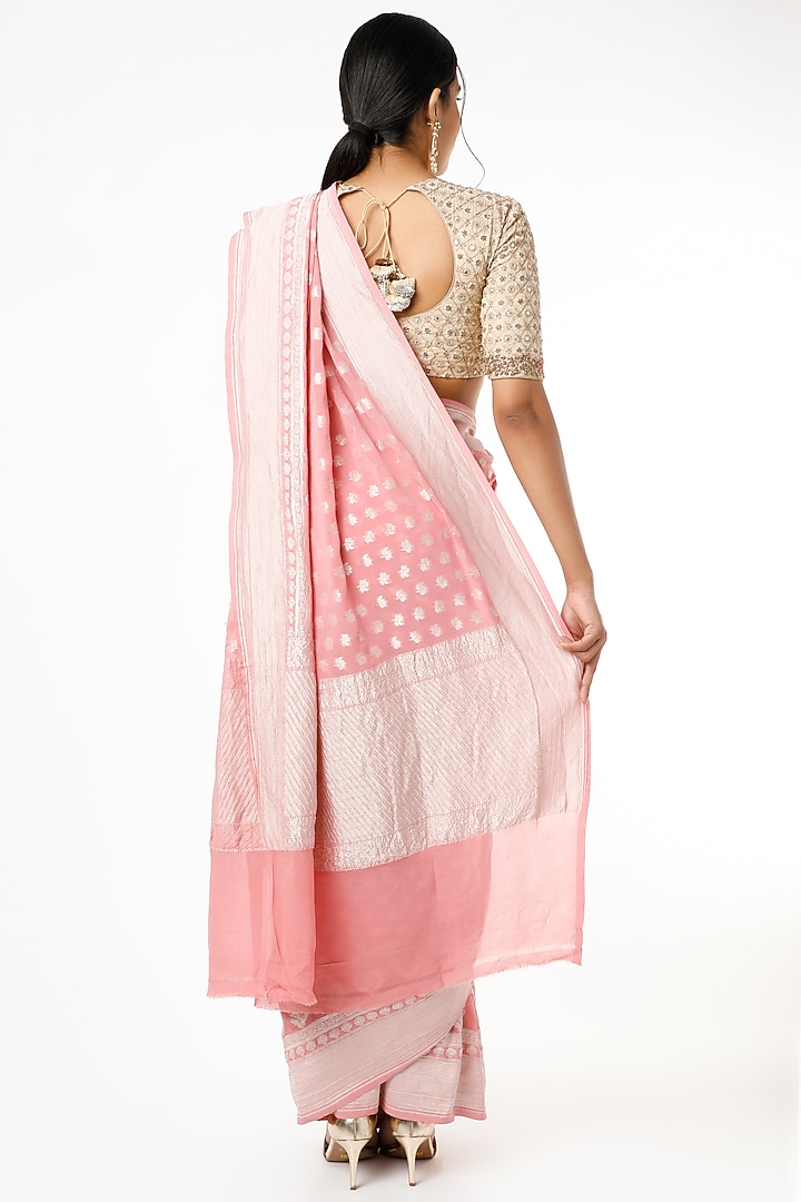 Pink Banarasi Georgette Party Wear Saree Set by VAISHALI AGARWAL at Pernia's Pop Up Shop