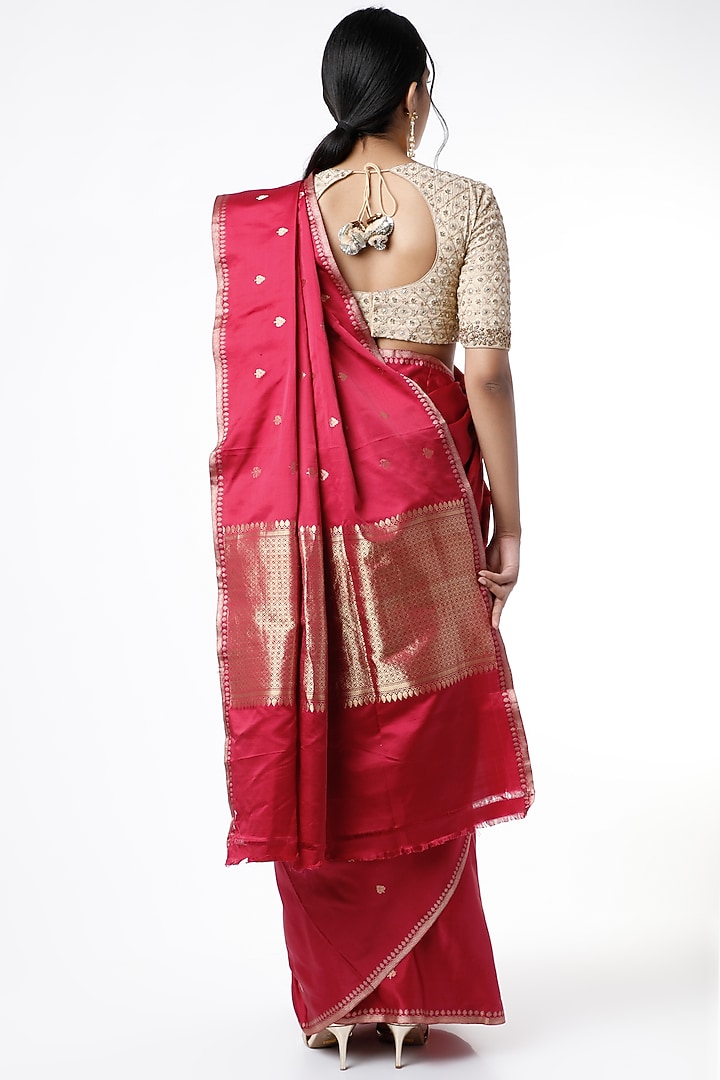 Magenta Pink Banarasi Satin Party Wear Saree Set by VAISHALI AGARWAL at Pernia's Pop Up Shop