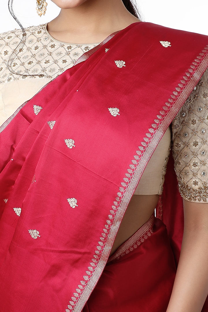 Magenta Pink Banarasi Satin Party Wear Saree Set by VAISHALI AGARWAL at Pernia's Pop Up Shop