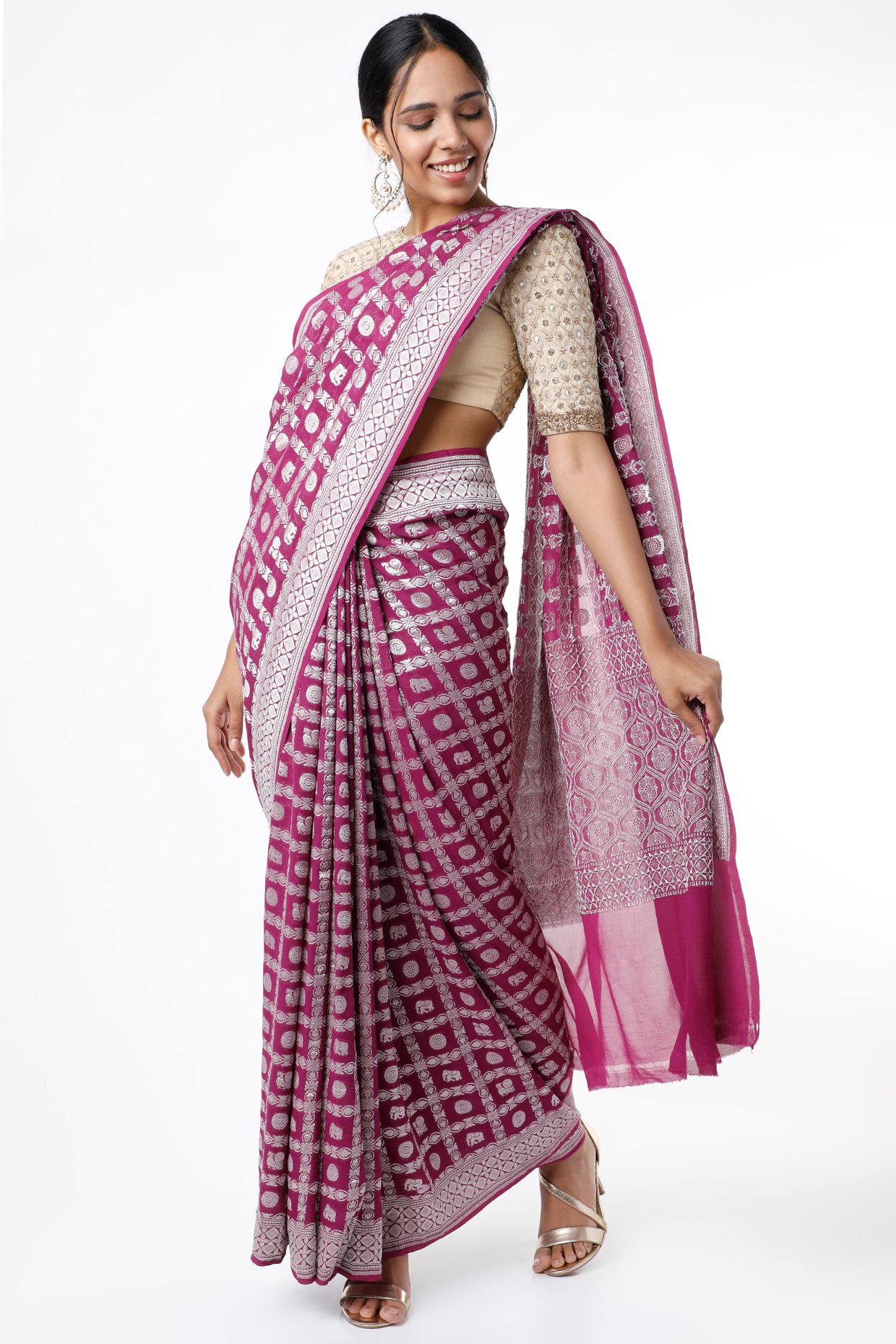 BLACK GEORGETTE SAREE WITH EMBROIDERY MOTIF AND BANARASI PALLU –  ShopBollyWear.Com
