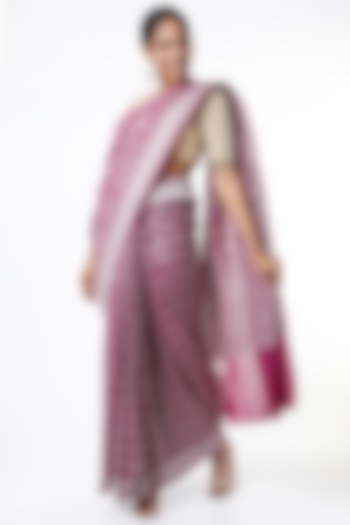Purple Banarasi Georgette Saree Set by VAISHALI AGARWAL