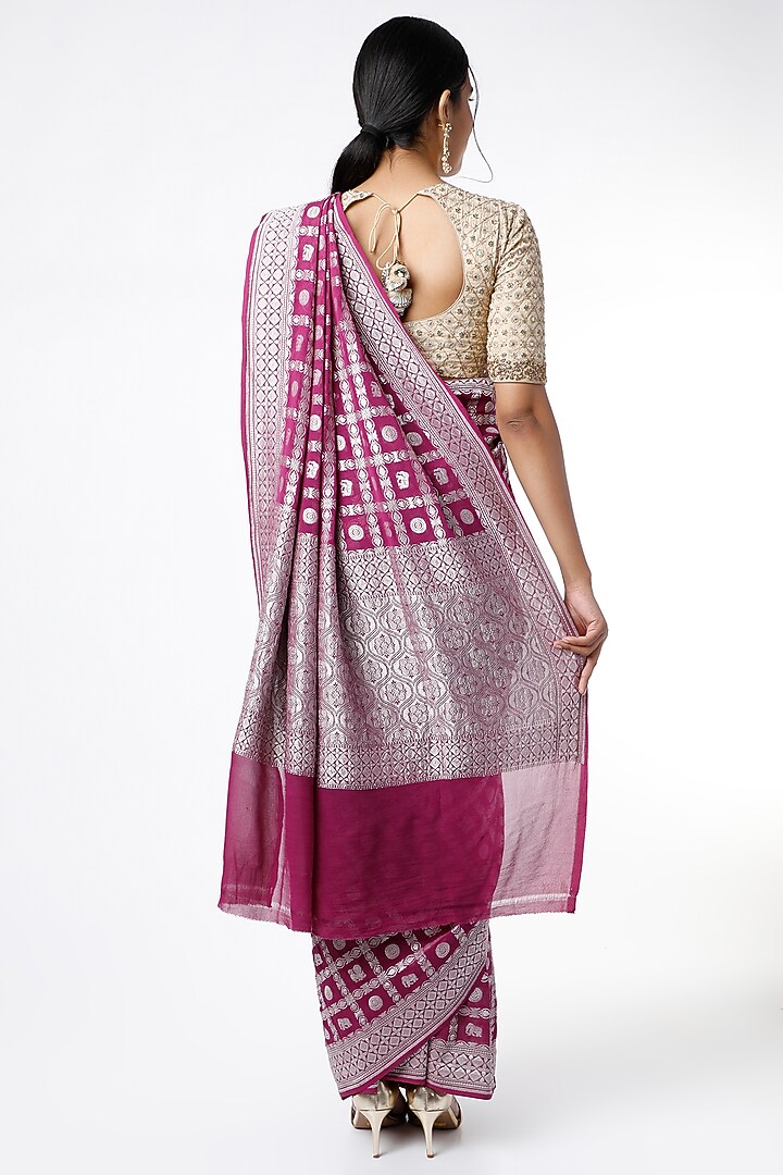 Purple Banarasi Georgette Party Wear Saree Set by VAISHALI AGARWAL at Pernia's Pop Up Shop