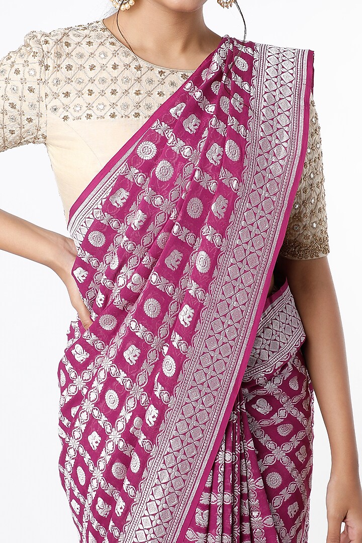 Purple Banarasi Georgette Party Wear Saree Set by VAISHALI AGARWAL at Pernia's Pop Up Shop