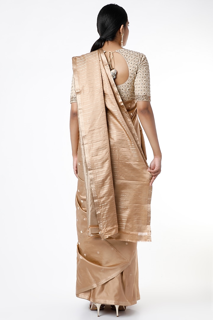 Beige Banarasi Satin Party Wear Saree Set by VAISHALI AGARWAL at Pernia's Pop Up Shop
