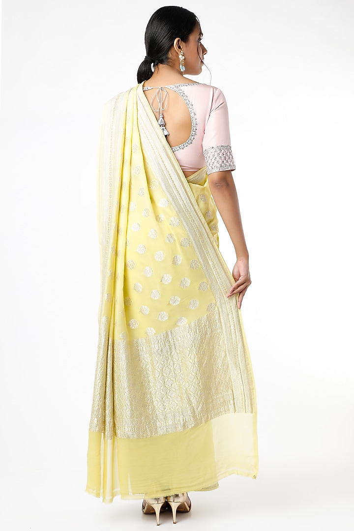 Yellow Banarasi Georgette Party Wear Saree Set by VAISHALI AGARWAL at Pernia's Pop Up Shop