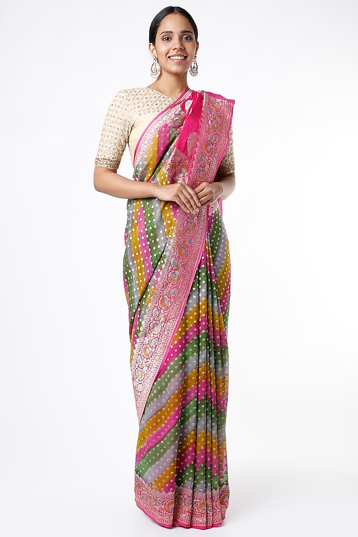 Pink Banarasi Georgette Saree Set by VAISHALI AGARWAL at Pernia's Pop Up Shop