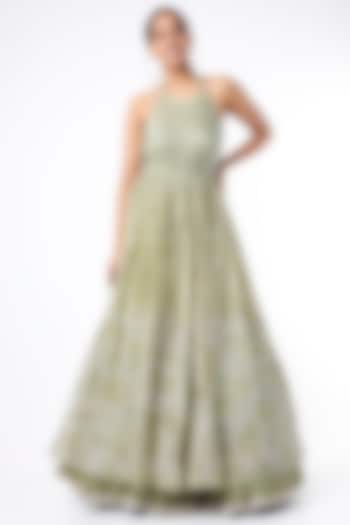Rosemary Green Pita Embroidered Wedding Gown by VAISHALI AGARWAL at Pernia's Pop Up Shop