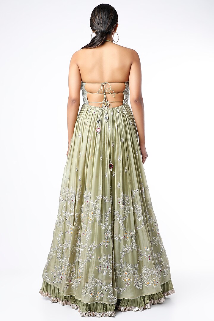 Rosemary Green Pita Embroidered Wedding Gown by VAISHALI AGARWAL at Pernia's Pop Up Shop