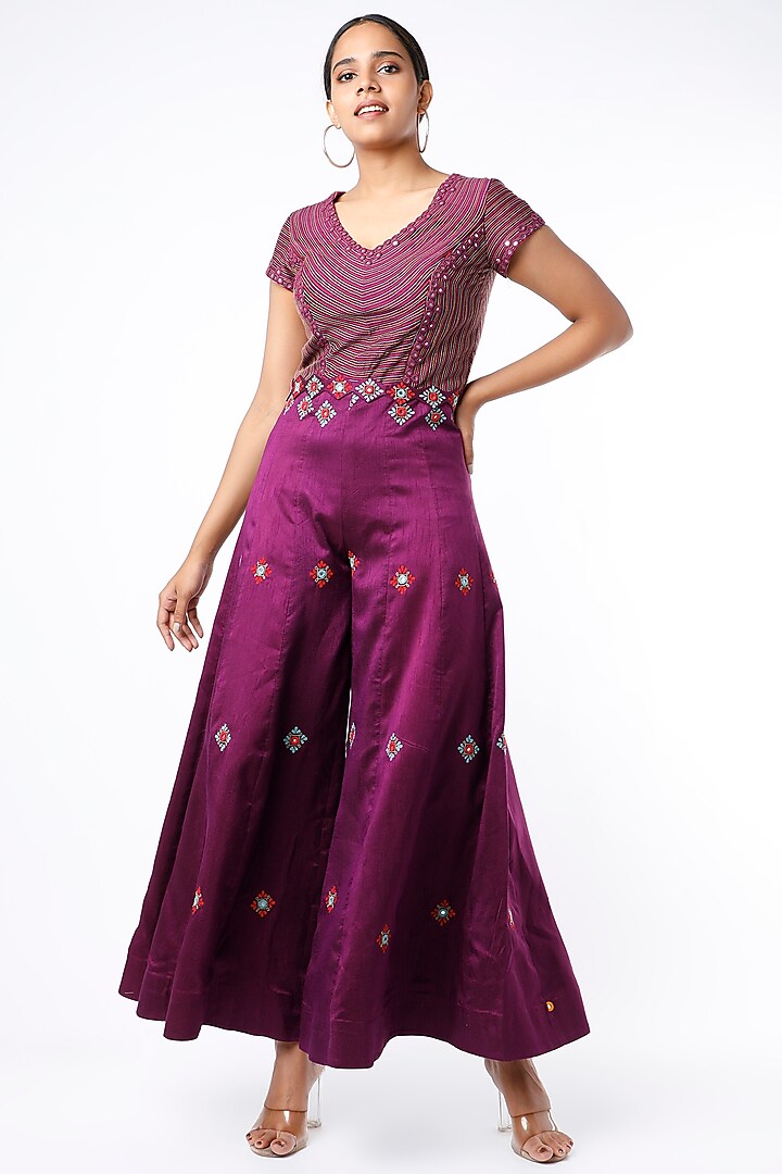 Regal Purple Embroidered Jumpsuit by VAISHALI AGARWAL