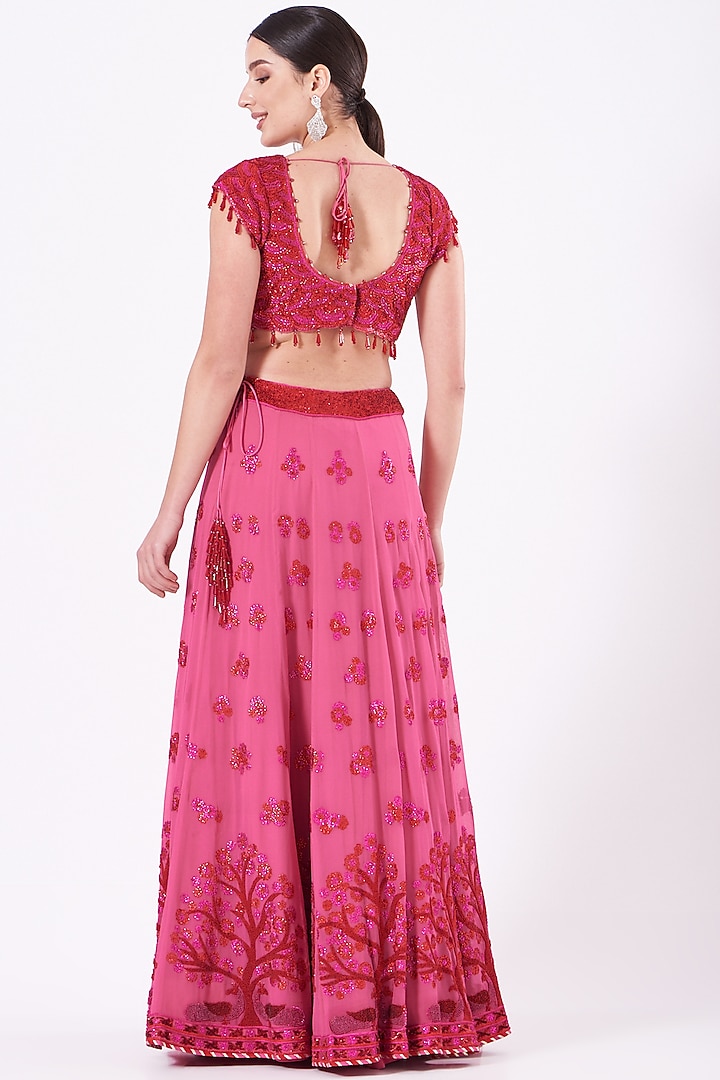 Cherry Tomato Embroidered Bridal Lehenga Set by Vandana Malhotra at Pernia's Pop Up Shop