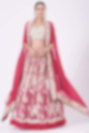 Hot Pink Embroidered Lehenga Set by Vandana Malhotra