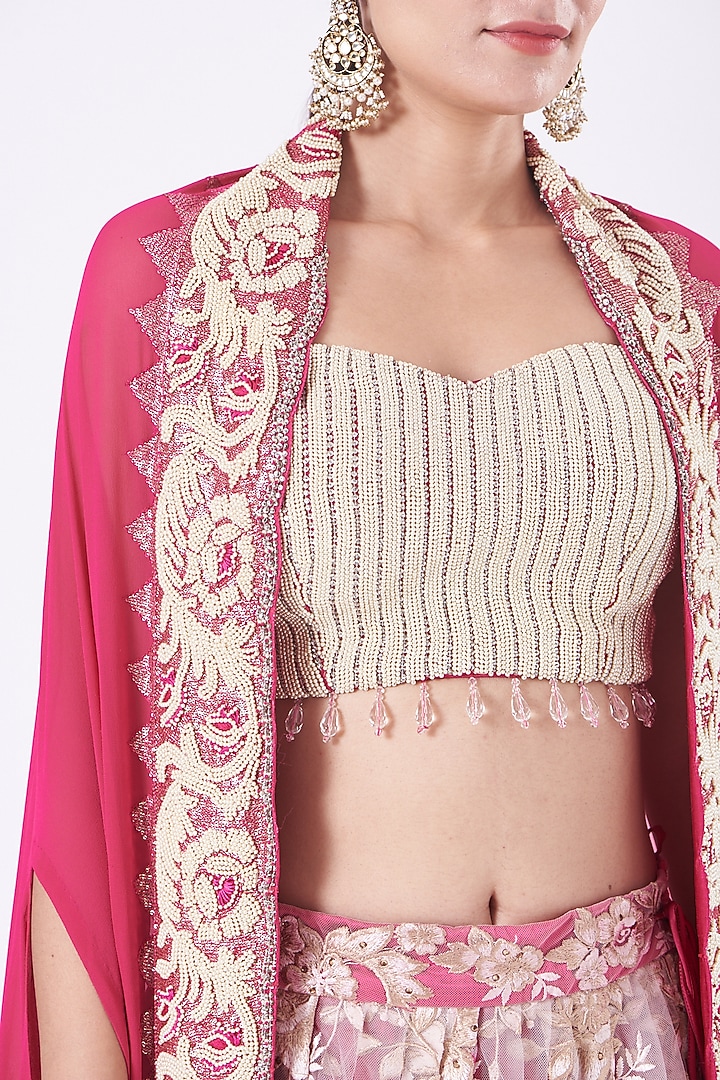 Hot Pink Embroidered Bridal Lehenga Set by Vandana Malhotra at Pernia's Pop Up Shop