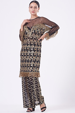 Black Georgette Tunic Set by Vandana Malhotra