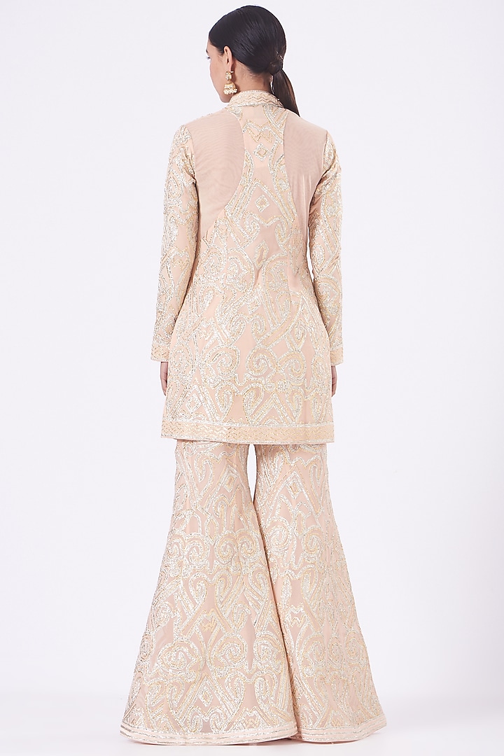 Peach Georgette Bridal Sharara Set by Vandana Malhotra at Pernia's Pop Up Shop